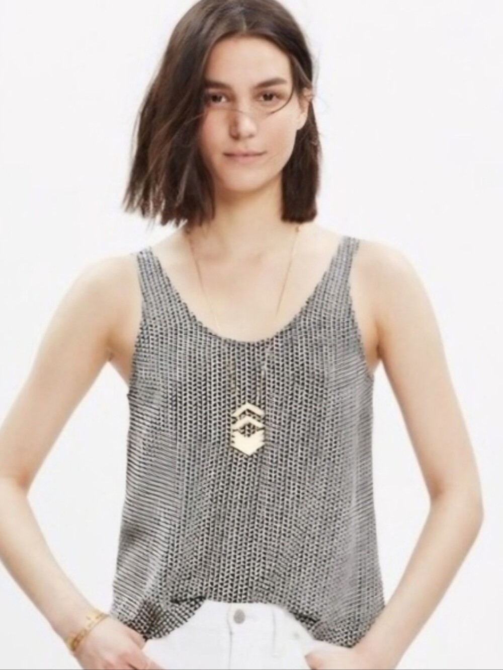 Madewell 100% Silk Geometric Print Tank Top - Size Small